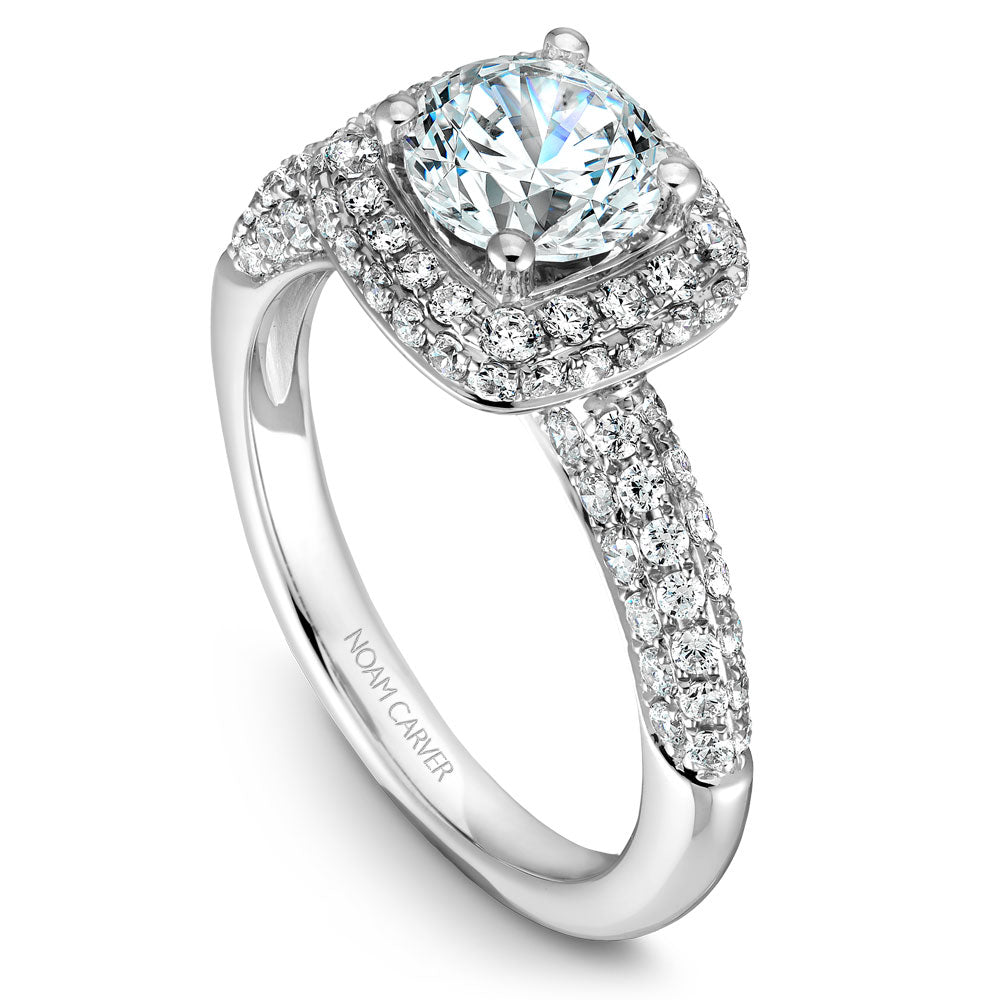 Noam Carver White Gold 3-Sided Diamond Engagement Ring with Double Halo (0.96 CTW)