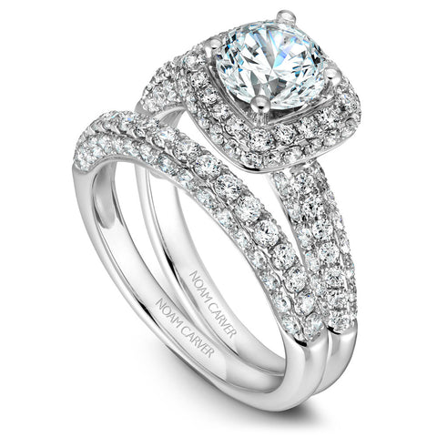 Noam Carver White Gold 3-Sided Diamond Engagement Ring Setting with Double Halo (0.96 CTW)