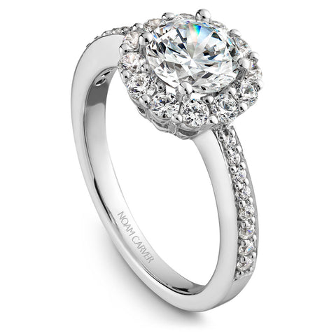 Noam Carver White Gold Shared Prong Diamond Engagement Ring Setting with Halo (0.55 CTW)