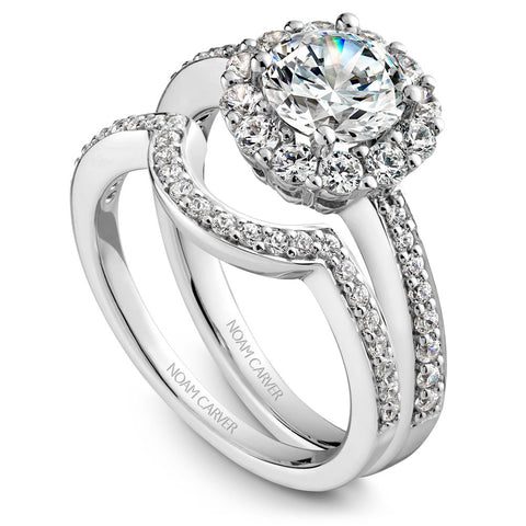 Noam Carver White Gold Shared Prong Diamond Engagement Ring Setting with Halo (0.55 CTW)