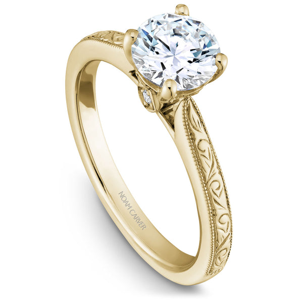 Noam Carver Yellow Gold Carved Edge Engagement Ring Setting (0.04 CTW)