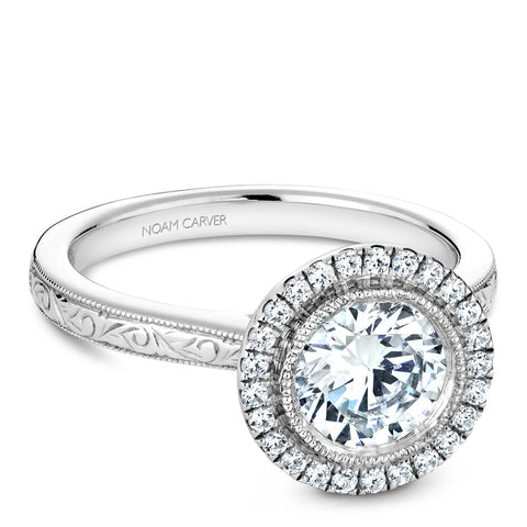 Noam Carver White Gold Bezel Set Halo Engagement Ring Setting (0.15 CTW)