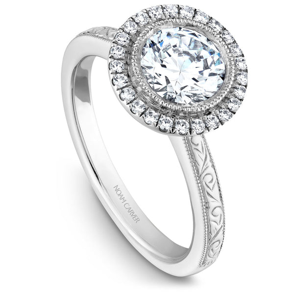 Noam Carver White Gold Bezel Set Halo Engagement Ring Setting (0.15 CTW)