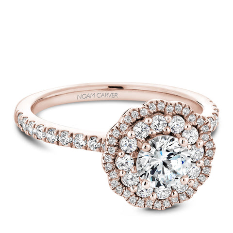 Noam Carver Rose Gold Floral Double Halo Engagement Ring Setting (0.75 CTW)