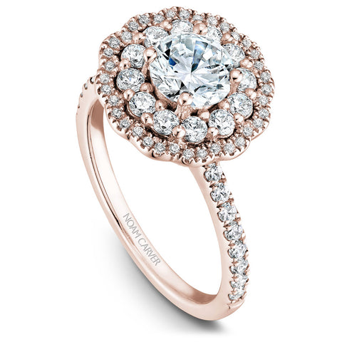 Noam Carver Rose Gold Floral Double Halo Engagement Ring Setting (0.75 CTW)