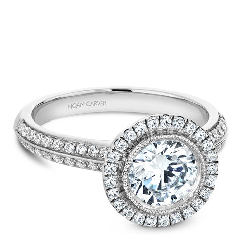 Noam Carver White Gold Knife Edge Diamond Engagement Ring Setting with Halo (0.42 CTW)