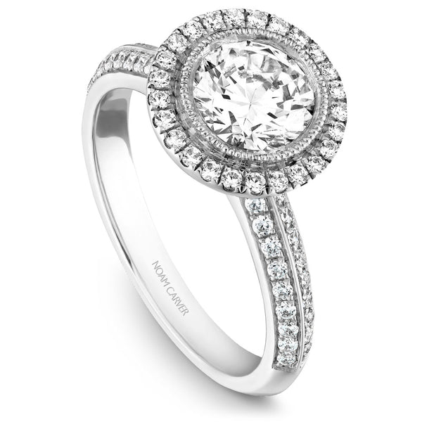 Noam Carver White Gold Knife Edge Diamond Engagement Ring Setting with Halo (0.42 CTW)
