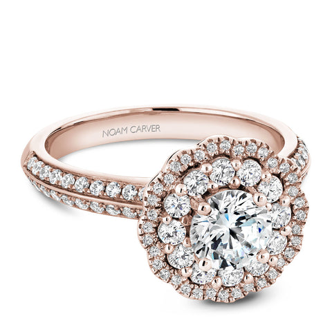 Noam Carver Rose Gold Floral Double Halo Engagement Ring Setting with Knife Edge Diamond Shank (0.77 CTW)