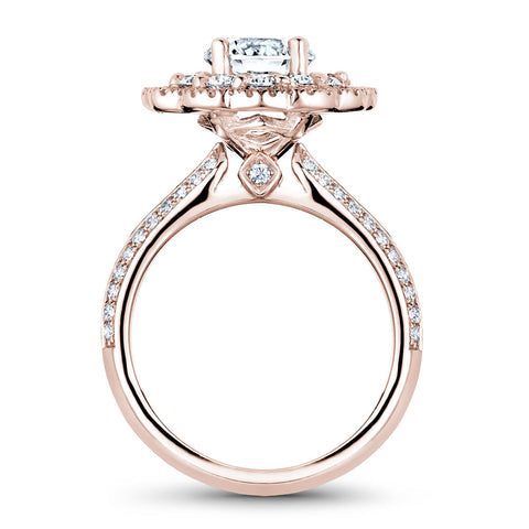 Noam Carver Rose Gold Floral Double Halo Engagement Ring Setting with Knife Edge Diamond Shank (0.77 CTW)