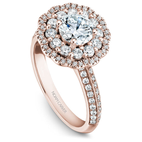 Noam Carver Rose Gold Floral Double Halo Engagement Ring Setting with Knife Edge Diamond Shank (0.77 CTW)