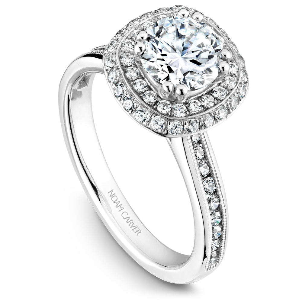 Noam Carver White Gold Diamond Engagement Ring with Double Halo (0.56 CTW)