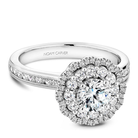 Noam Carver White Gold Floral Double Halo Engagement Ring Setting (0.81 CTW)