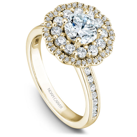 Noam Carver White Yellow Floral Double Halo Engagement Ring Setting (0.81 CTW)