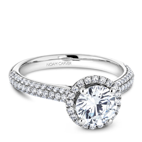 Noam Carver White Gold 3-Row Diamond Engagement Ring Setting with Halo (0.58 CTW)