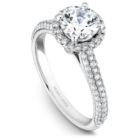 Noam Carver White Gold 3-Row Diamond Engagement Ring Setting with Halo (0.58 CTW)