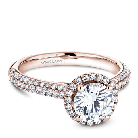 Noam Carver Rose Gold 3-Row Diamond Engagement Ring Setting with Halo (0.58 CTW)