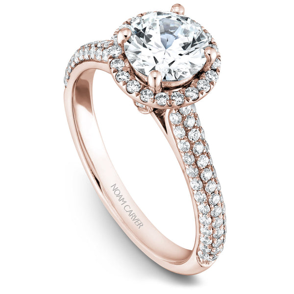 Noam Carver Rose Gold 3-Row Diamond Engagement Ring Setting with Halo (0.58 CTW)
