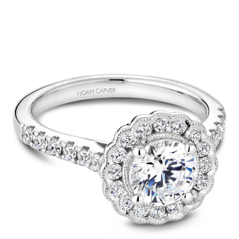 Noam Carver White Gold Floral Halo Engagement Ring Setting (0.59 CTW)