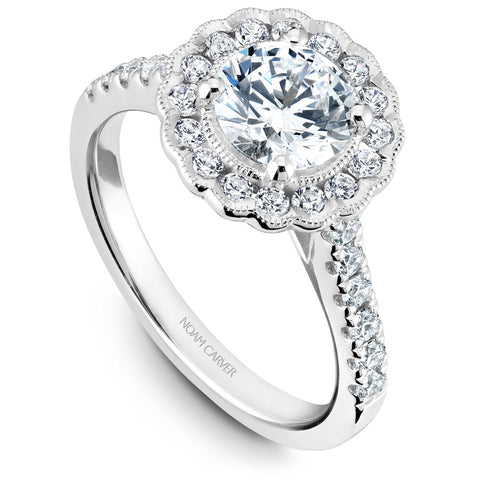 Noam Carver White Gold Floral Halo Engagement Ring Setting (0.59 CTW)