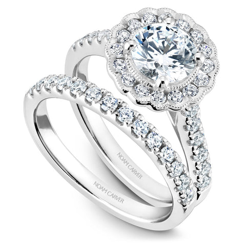 Noam Carver White Gold Floral Halo Engagement Ring Setting (0.59 CTW)