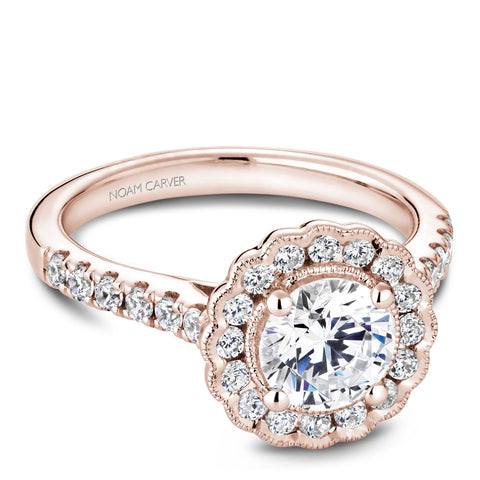 Noam Carver Rose Gold Floral Halo Engagement Ring Setting (0.59 CTW)