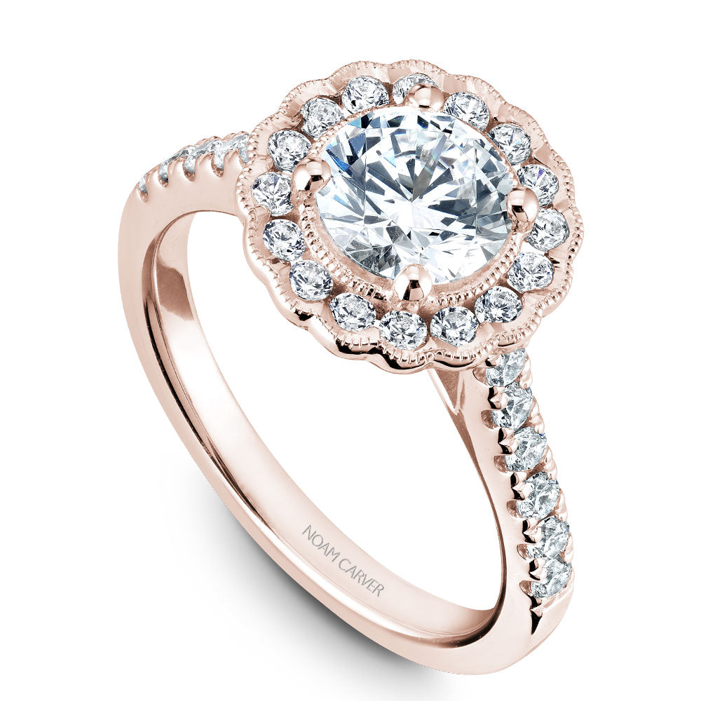 Noam Carver Rose Gold Floral Halo Engagement Ring (0.59 CTW)