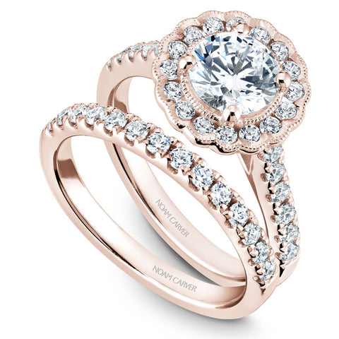 Noam Carver Rose Gold Floral Halo Engagement Ring Setting (0.59 CTW)