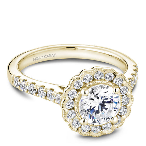 Noam Carver Yellow Gold Floral Halo Engagement Ring Setting  (0.59 CTW)