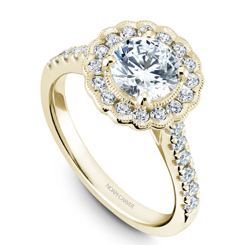 Noam Carver Yellow Gold Floral Halo Engagement Ring Setting  (0.59 CTW)