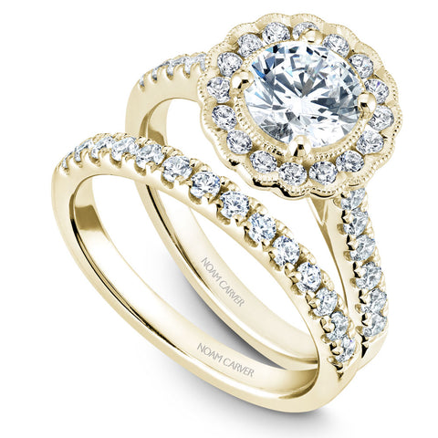 Noam Carver Yellow Gold Floral Halo Engagement Ring Setting  (0.59 CTW)