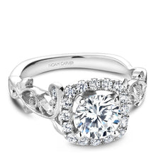Load image into Gallery viewer, Noam Carver White Gold Cushion Halo Engagement Ring with Carved Shank (0.35 CTW)