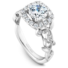 Load image into Gallery viewer, Noam Carver White Gold Cushion Halo Engagement Ring with Carved Shank (0.35 CTW)