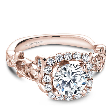 Noam Carver Rose Gold Cushion Halo Engagement Ring Setting with Carved Shank (0.35 CTW)