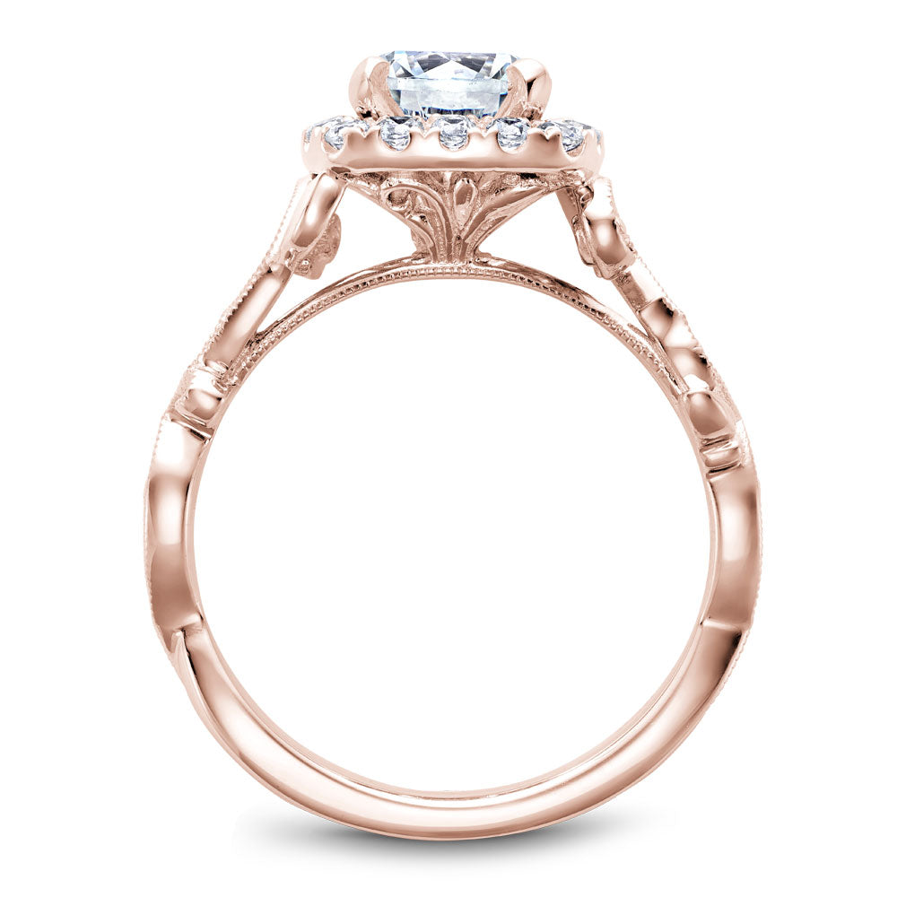 Noam Carver Rose Gold Cushion Halo Engagement Ring with Carved Shank