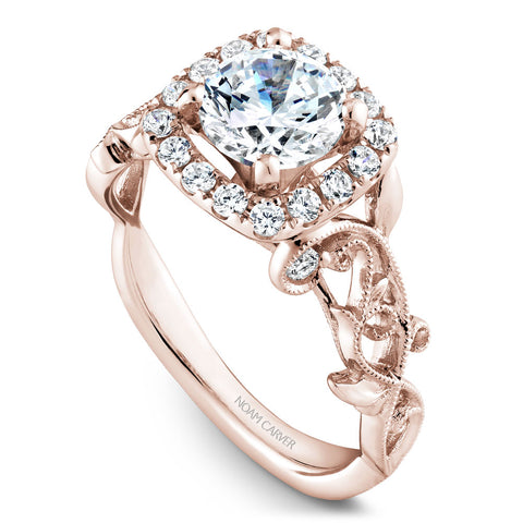 Noam Carver Rose Gold Cushion Halo Engagement Ring Setting with Carved Shank (0.35 CTW)