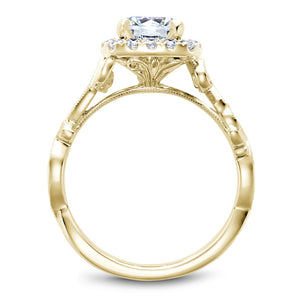 Noam Carver Yellow Gold Cushion Halo Engagement Ring Setting with Carved Shank (0.35 CTW)