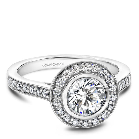 Noam Carver White Gold Bezel Diamond Halo Engagement Ring Setting (0.44 CTW)