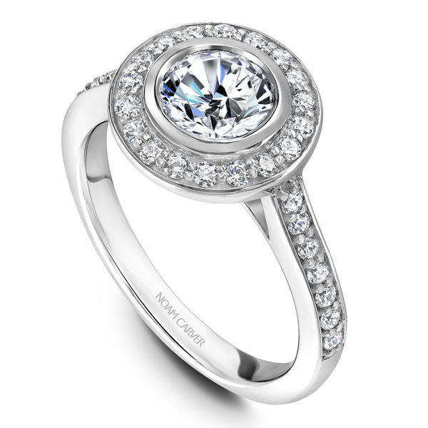 Noam Carver White Gold Bezel Diamond Halo Engagement Ring Setting (0.44 CTW)