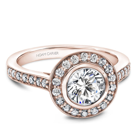 Noam Carver Rose Gold Bezel Diamond Halo Engagement Ring Setting (0.44 CTW)