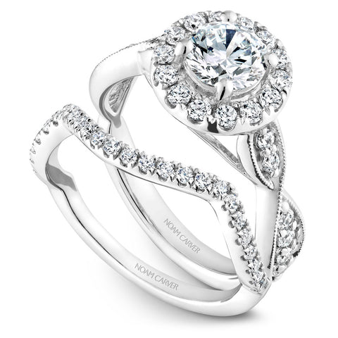 Noam Carver White Gold Halo Engagement Ring Setting with Twist Shank (0.55 CTW)