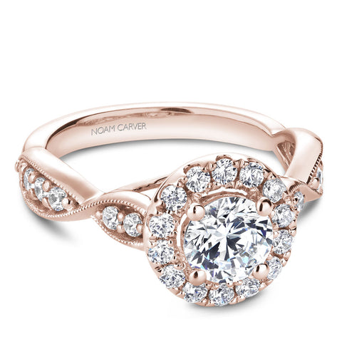 Noam Carver Rose Gold Halo Engagement Ring Setting with Twist Shank (0.55 CTW)