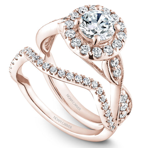 Noam Carver Rose Gold Halo Engagement Ring Setting with Twist Shank (0.55 CTW)