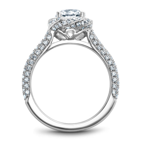 Noam Carver White Gold Pave Twist Halo with Pave Set Diamond Shank Engagement Ring Setting (0.86 CTW)