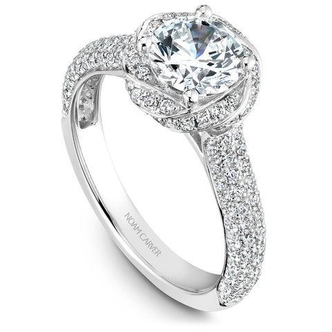 Noam Carver White Gold Pave Twist Halo with Pave Set Diamond Shank Engagement Ring Setting (0.86 CTW)