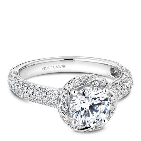 Noam Carver White Gold Pave Twist Halo with Pave Set Diamond Shank Engagement Ring Setting (0.86 CTW)