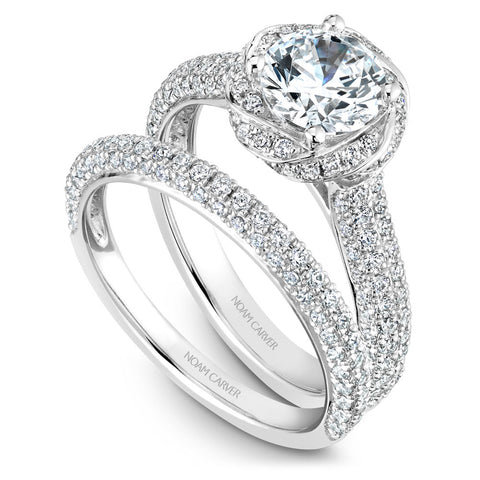 Noam Carver White Gold Pave Twist Halo with Pave Set Diamond Shank Engagement Ring Setting (0.86 CTW)