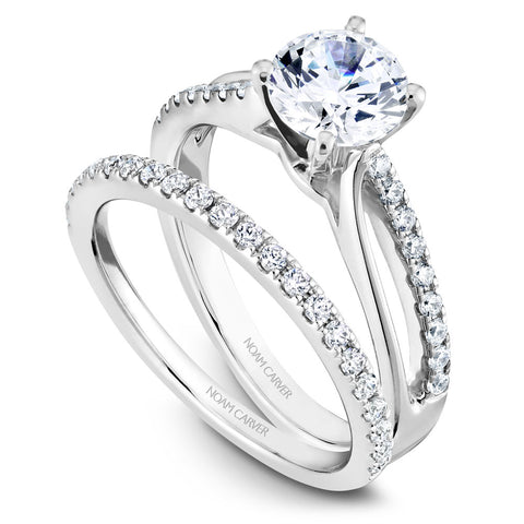 Noam Carver White Gold and Diamond Split Shank Engagement Ring (0.16 CTW)