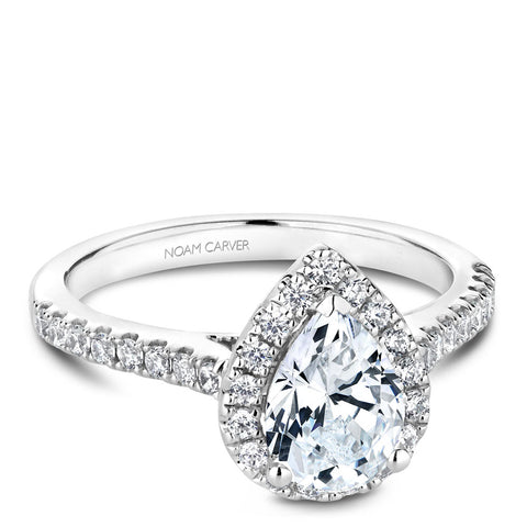 Noam Carver White Gold Diamond Engagement Ring Setting with Pear Center Stone and Halo (0.39 CTW)