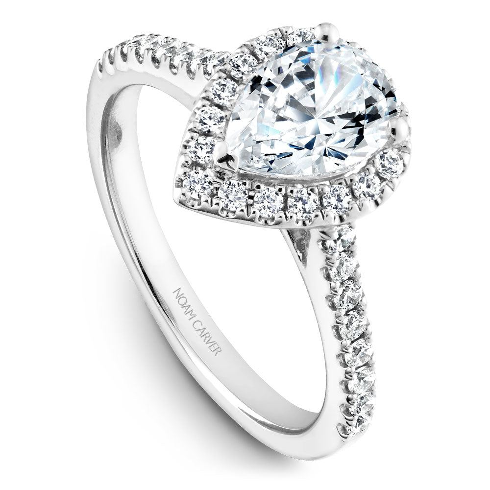 Noam Carver White Gold Diamond Engagement Ring with Pear Center Stone and Halo (0.39 CTW)