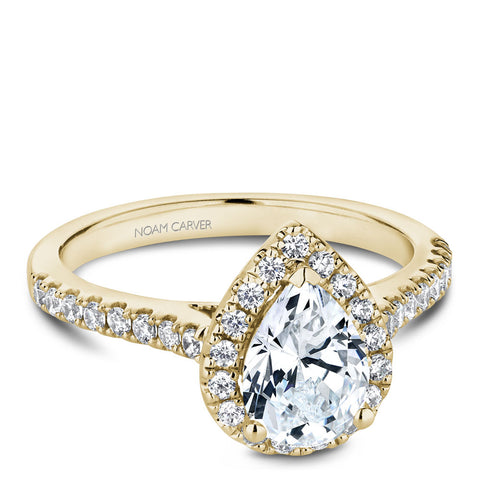 Noam Carver Yellow Gold Diamond Engagement Ring Setting with Pear Center Stone and Halo (0.39 CTW)